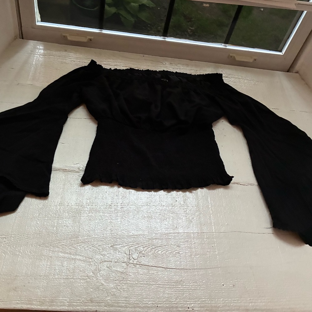 Off-Shoulder Black Top with Bell Sleeves